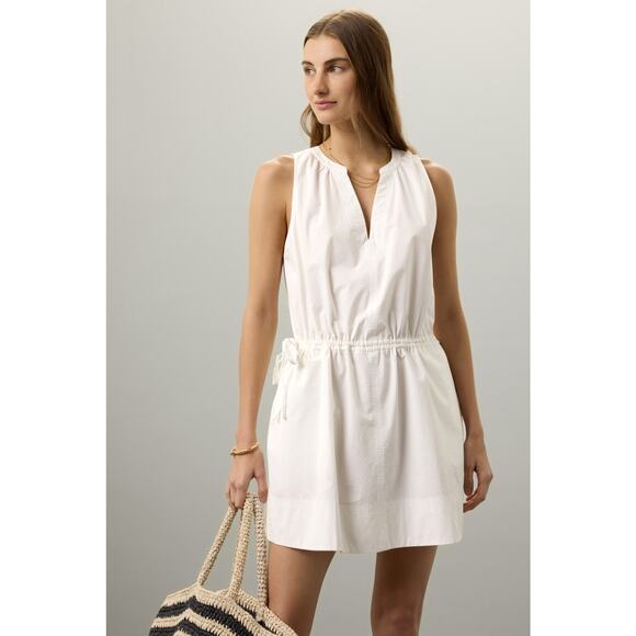 Splendid‎ Chase Cotton Poplin Dress White Mini Drawstring Waist Sleeveless Sz L - Picture 1 of 11